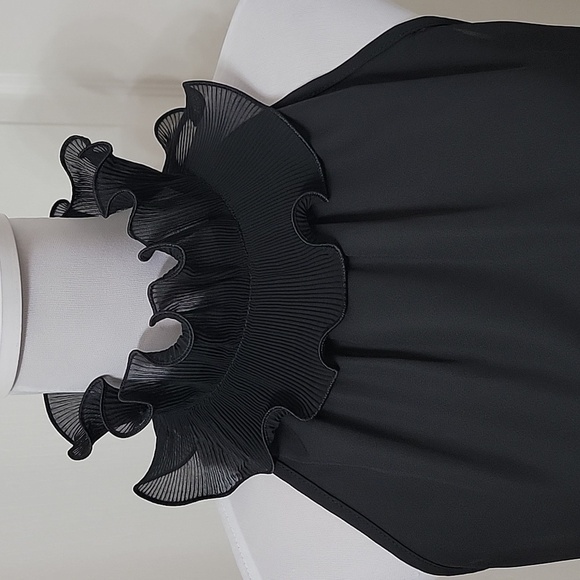 SHEIN Size M Black Frill Trim Mock Neck Sleeveless Blouse, EUC - Picture 3 of 15